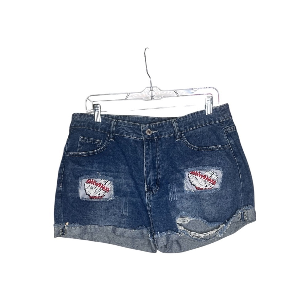 Boutique Denim Distressed Women baseball print Shorts 14